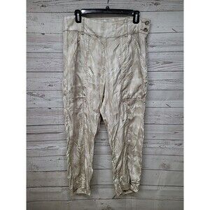 Anthropologie Mitra Women Relaxed Tie-Dye High Waist Ankle Pants Sz 14 Tan White